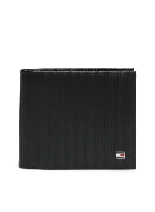 Premium Ribbed Leather Bifold Wallet with Signature Flag Detail (One Size) p5y0e