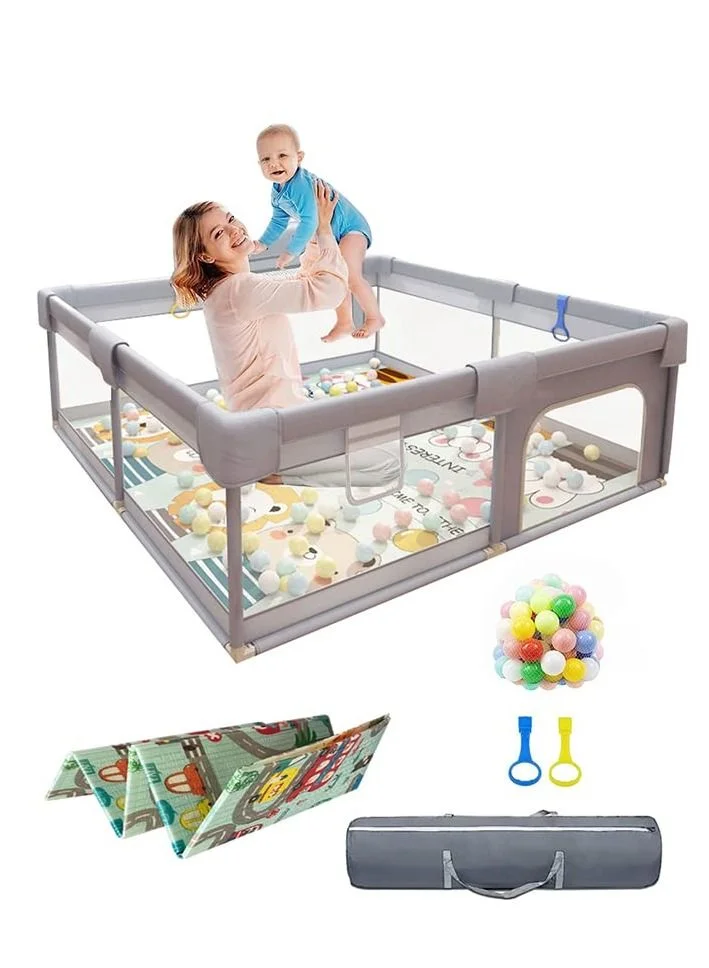 MIXDE Baby Playpen with Activity Mat and Safety Balls (Grey, 120 x 120 cm) rcs4z