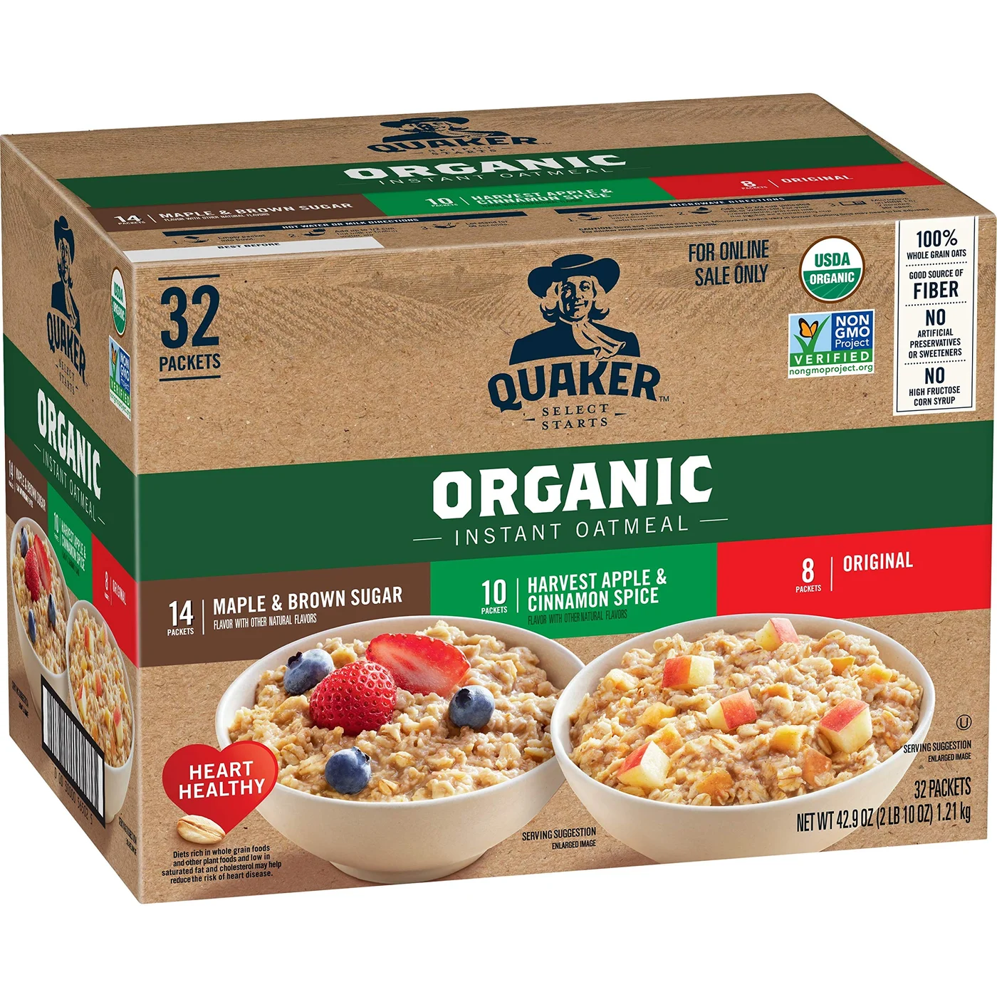 Organic Instant Oatmeal Variety Pack 3-Flavor Breakfast Cereal (32 Individual Packets) i4rzo