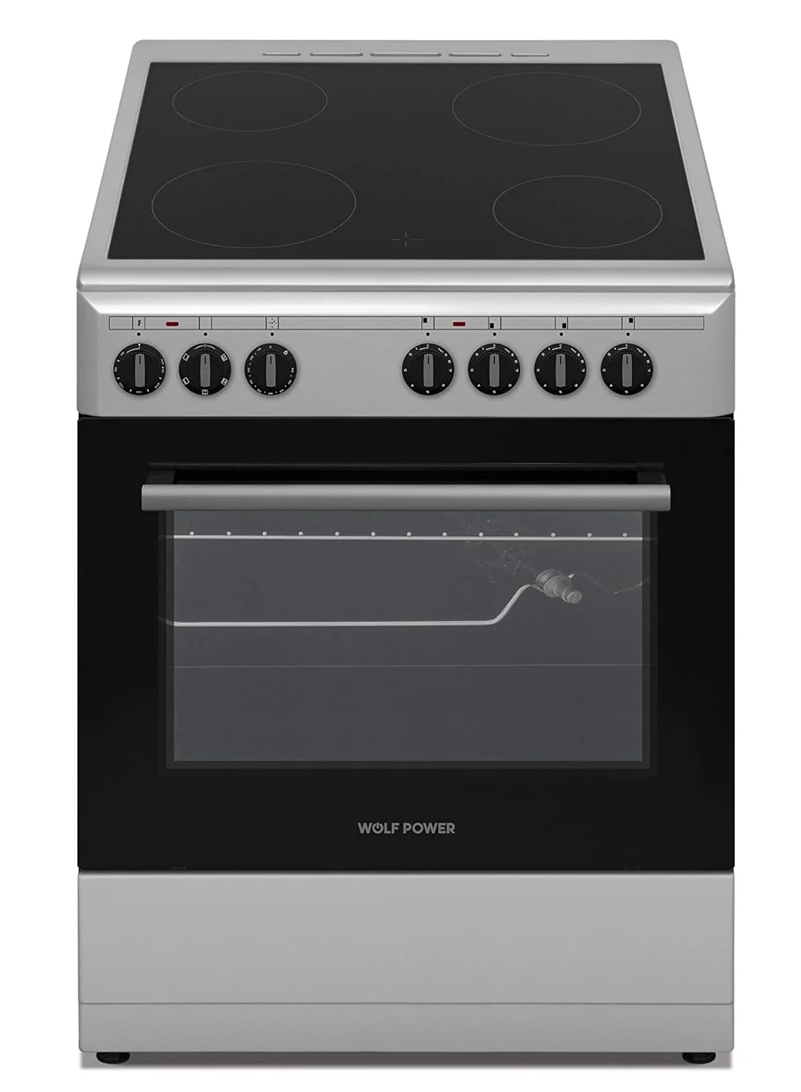Wolf Power Freestanding Ceramic Cooker with 4 Cooking Zones and 65L Electric Oven (Stainless Steel, 60x60 cm) 5nv3n