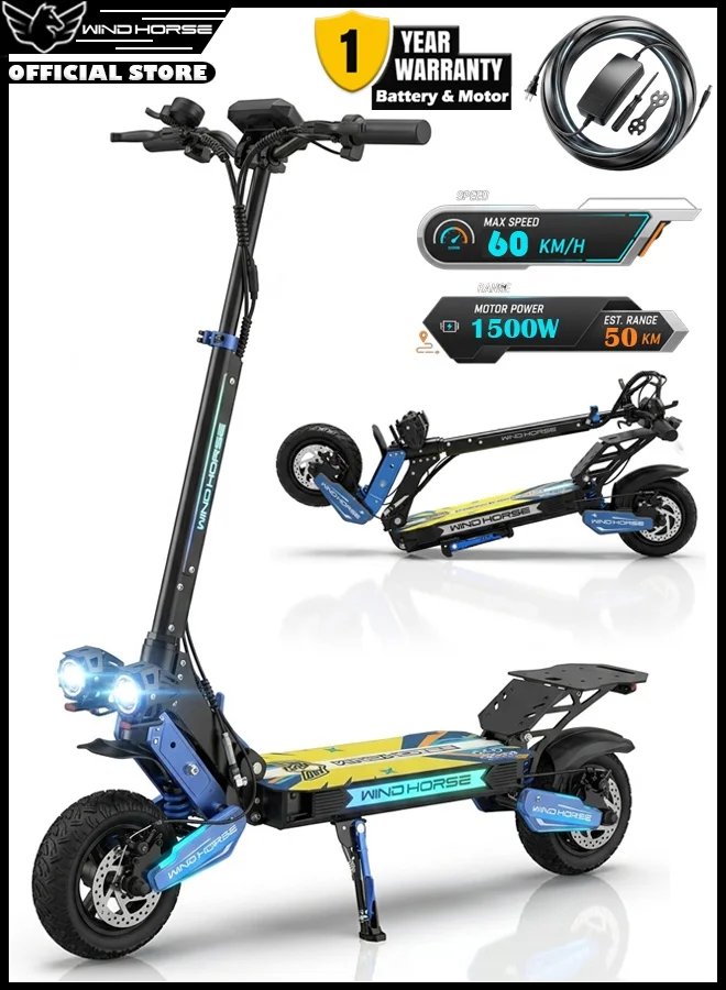 Wind Horse Folding Electric Scooter 1500W High-Performance Motor with NFC Key Start and 10 Inch Tires (Aluminum Alloy, 48V 13Ah) ivw4c