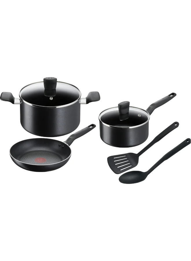 Premium Non-Stick Cookware Set 7-Piece Aluminium Kitchen Pots and Pans with Thermo-Signal Technology (Black, 7-Piece) gkkfw