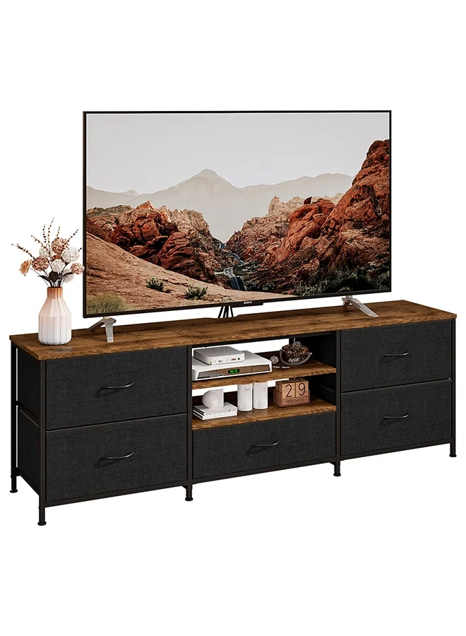 Solerconm TV Stand with Drawers, 3-Tier Wood Entertainment Center Console for TVs up to 65 inch (Brown, 150 cm) b5jir