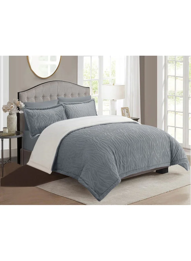 Feather 6-Piece Velvet Winter Comforter Set Premium Soft Bedding (Grey, King Size) ge30g