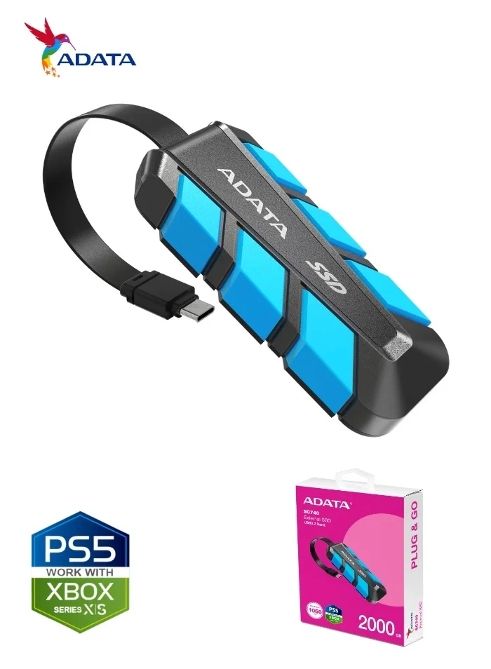 ADATA SC740 Portable External SSD High-Speed USB 3.2 Gen 2 Solid State Drive (2TB) tdnkv