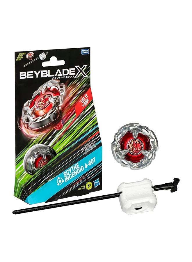 Battle Top Starter Pack Scythe Incendio 4-60T with Easy Grip Launcher (Die-cast Metal, Kids Toy) pfjai