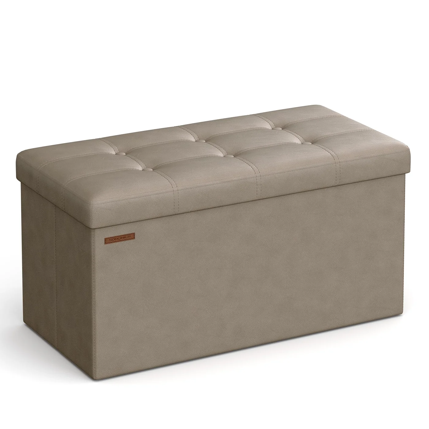 Folding Storage Ottoman Bench (30 Inches) Premium Synthetic Leather Foot Rest Stool for Living Room (Camel Brown) mhqde