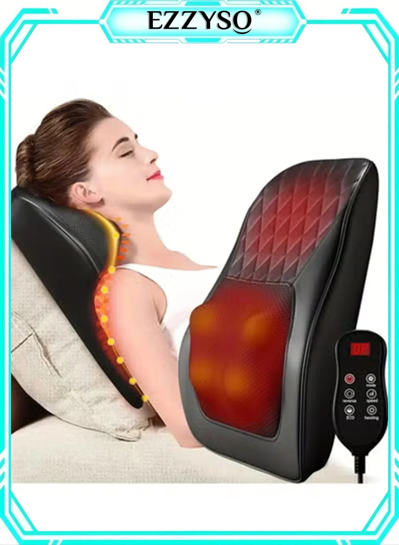 EzzySo 3D Kneading Back Massager with Heat Therapy Deep Tissue Pillow for Neck Shoulder and Leg Relief (Home Office and Car Use) lbh4y