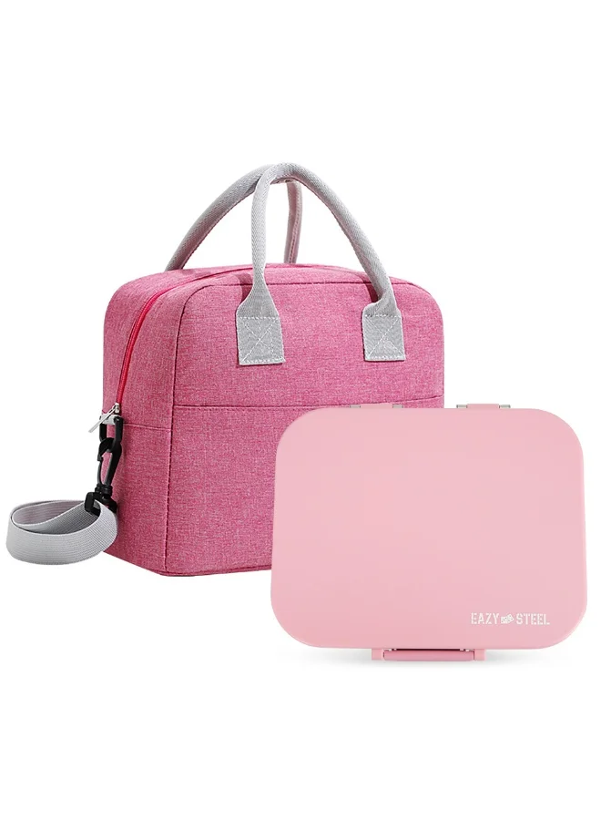 Eazy Kids Premium Stainless Steel Lunch Box with Insulated Bag (Pink, 1 Piece) k8wjd