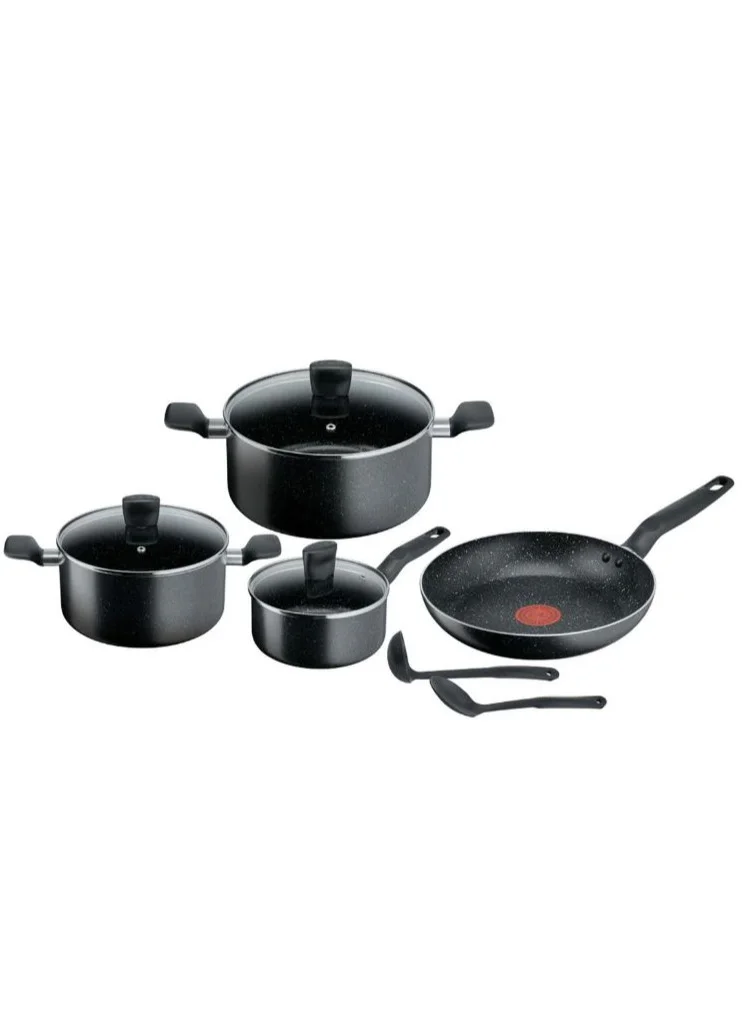 Premium Non-Stick Cookware Set 9-Piece Aluminium Alloy Kitchen Pots and Pans (Black, 16cm to 28cm) cyq64