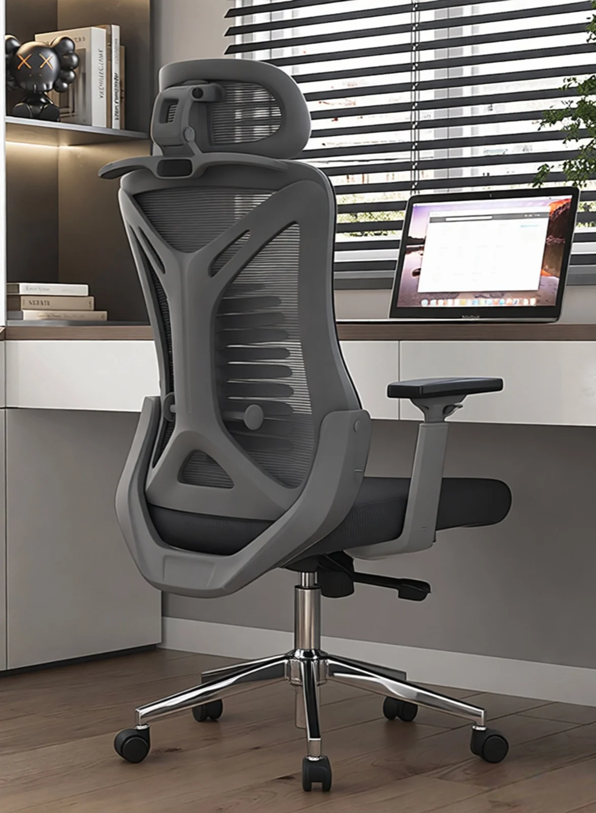 YY-Recheer Ergonomic High-Back Mesh Office Chair with Adjustable Headrest and Lumbar Support (Black, 120 cm) 7c862