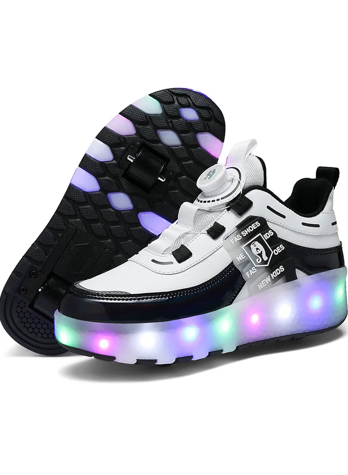 AUTOYSUR Kids Roller Skates Shoes with LED Lights Breathable Leather Inline Sneakers for Boys and Girls (Adjustable Fit) dxm0s