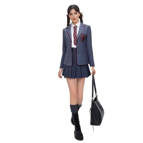 Premium School Uniform Cosplay Costume Set for Women (Shirt, Skirt, Necktie) - Halloween Party Outfit xqsat