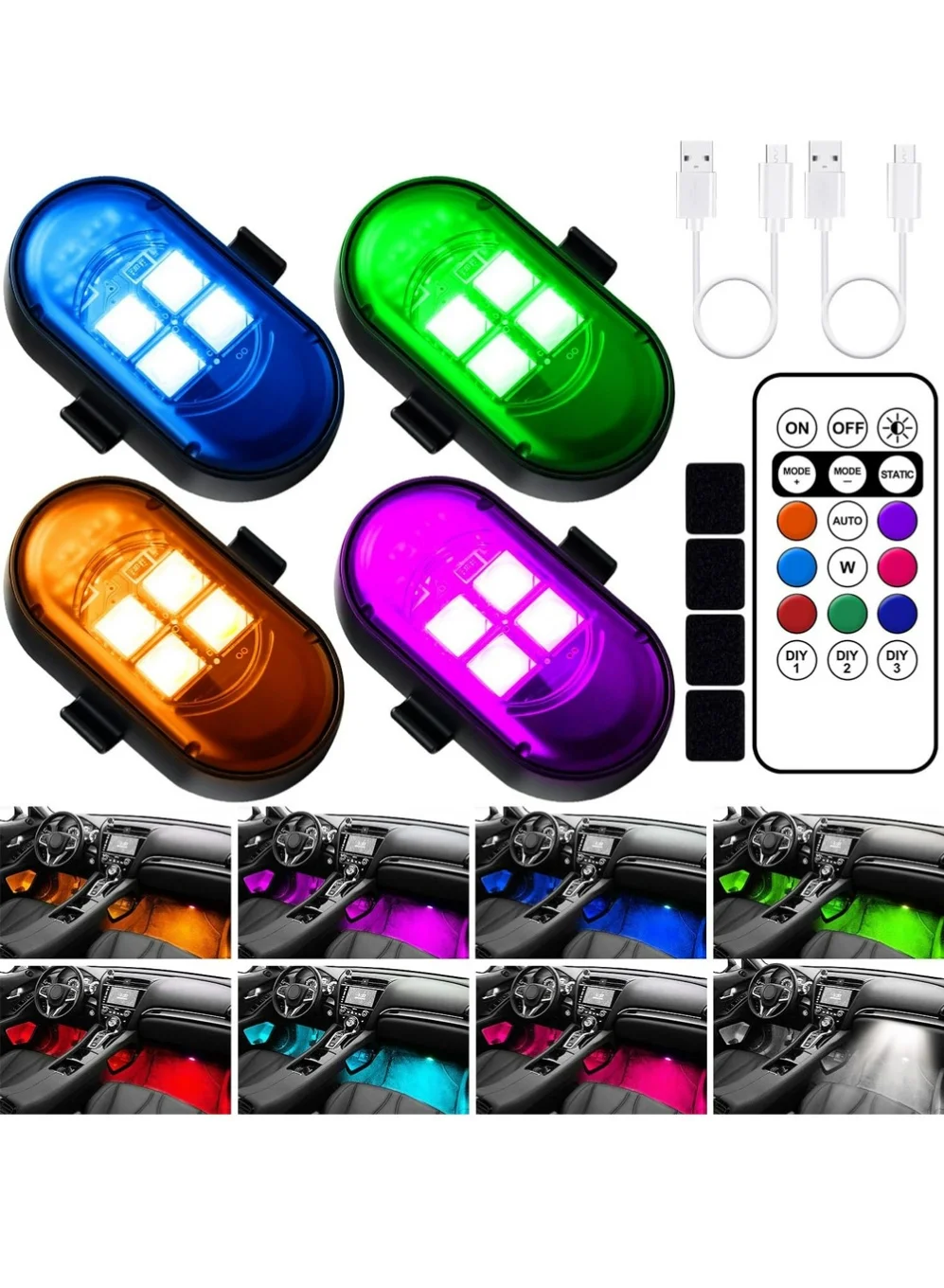 YOUGE Wireless LED Strobe Lights with Remote Control, 8-Color Waterproof Anti-Collision Warning Signal for Car Motorcycle Drone (4 Pack) duv3t