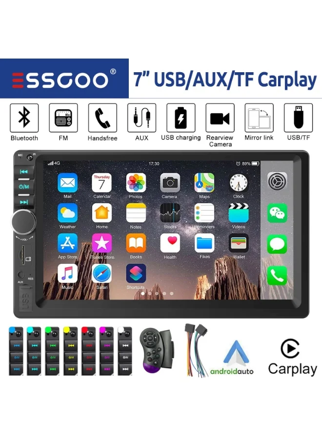 Double Din Car Stereo Receiver 7 Inch Touch Screen with Wireless Mirror Link and Bluetooth Connectivity (17.8 cm) dhe3c