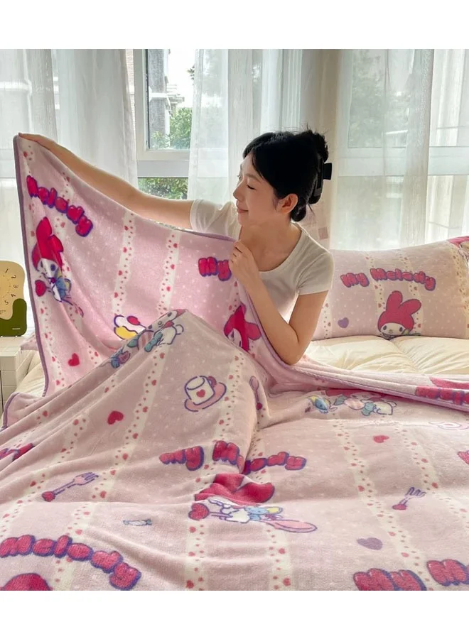 Premium Cartoon Character Plush Blanket Double-Sided Soft Throw for Kids (Pink, 100cm x 150cm) aath4