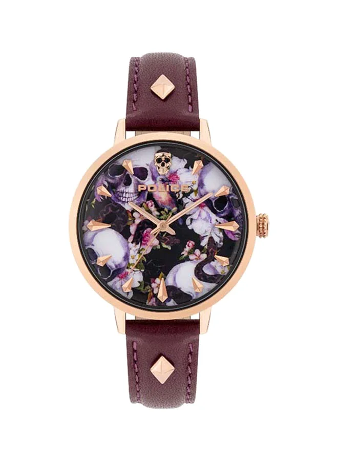 Police Miona Analog Wrist Watch for Women Round Shape Leather Band (Burgundy, 36 mm) wi5aw