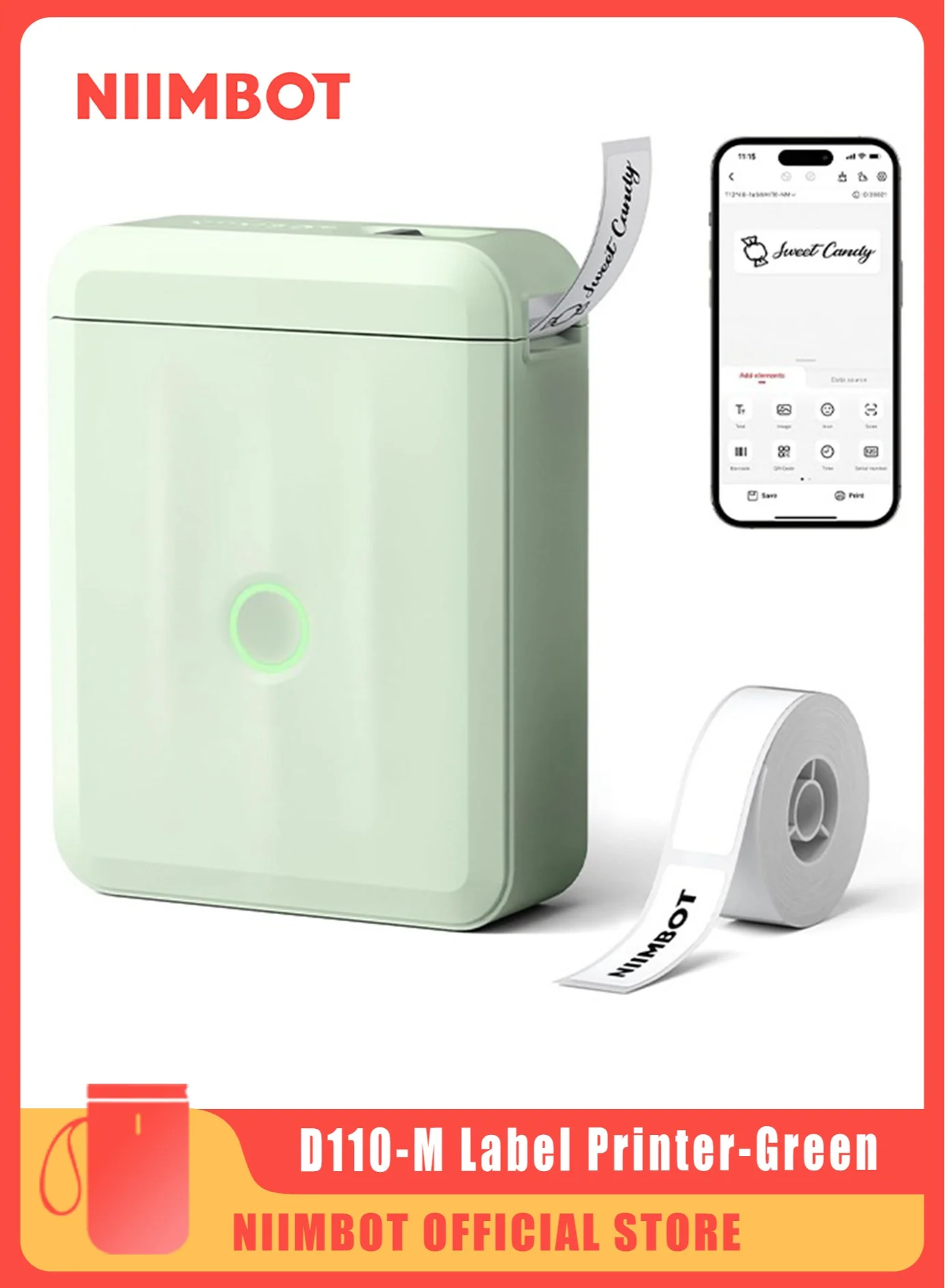 Portable Bluetooth Label Maker Machine Thermal Sticker Printer for Home and Office Organization (Green, 15mm Printing Width) wy8r3