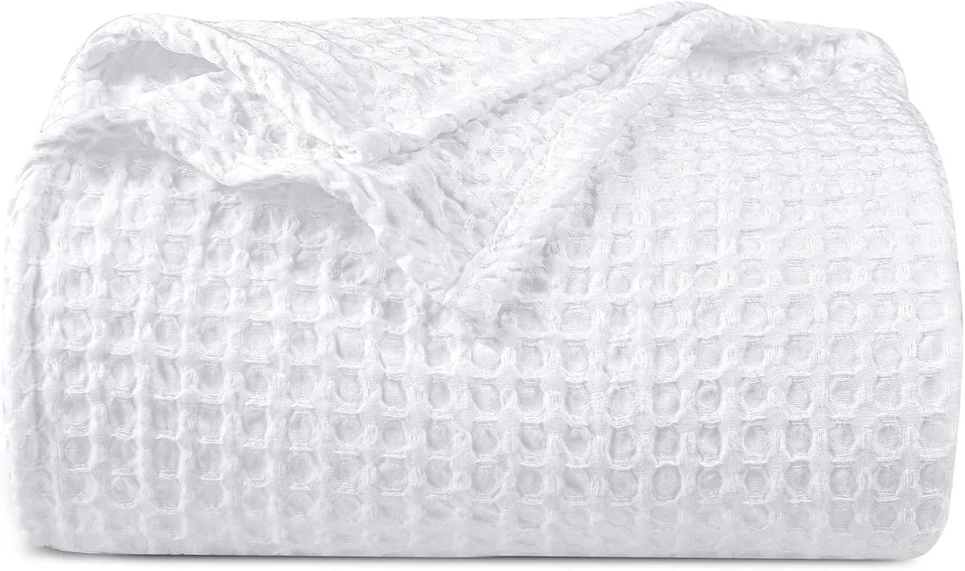 PHF King Waffle Weave Blanket, Ultra Soft Cozy Bedding, Premium 400GSM Polyester, White (230cm x 264cm) zpd52