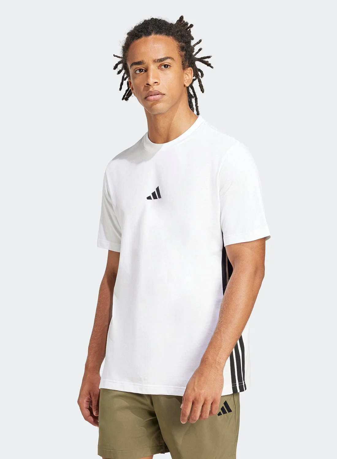Sport Essential 3 Stripe Single Jersey T-Shirt Premium Breathable Athletic Tee (Black, Large) 93ikk
