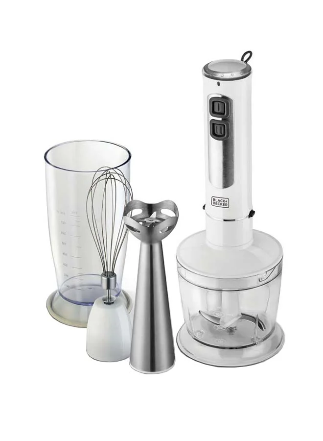 Premium 4-in-1 Hand Blender Set with Chopper Bowl and Whisk Attachment (White, 400W) tnvp9