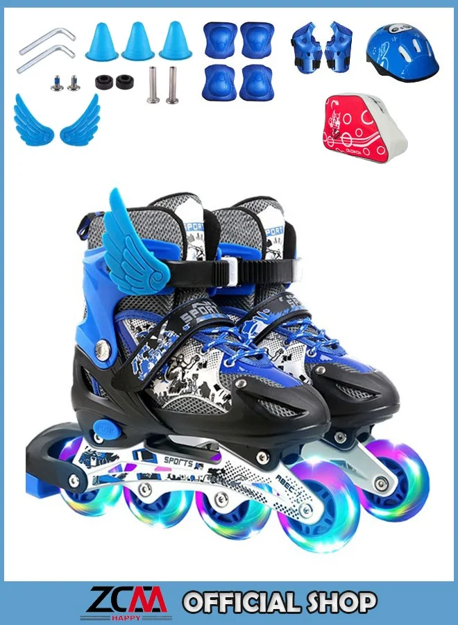 ZCM-HAPPY Adjustable Inline Skates with LED Flashing Wheels Premium Roller Blades for Kids and Beginners (Adjustable Size) fm1f1