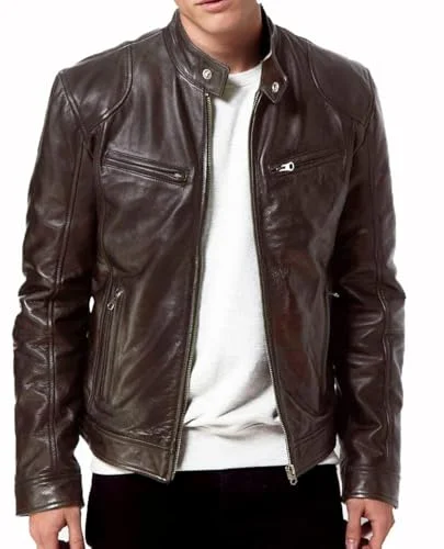 DECIMAL Mens Genuine Lambskin Leather Biker Jacket Premium Vintage Motorcycle Outerwear (Black, XL) a8l1u