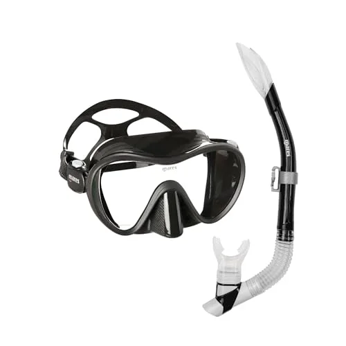 Premium Tropical Snorkeling Gear Set with Frameless Silicone Mask and Semi-Dry Anti-Splash Snorkel (Black, Adult) k0g7m