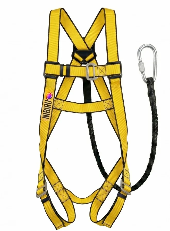 NIBIRU Full Body Climbing Harness Safety Belt with Single Rope Lanyard and Steel Snap Hook (Adjustable Industrial Fall Protection Equipment) uay11