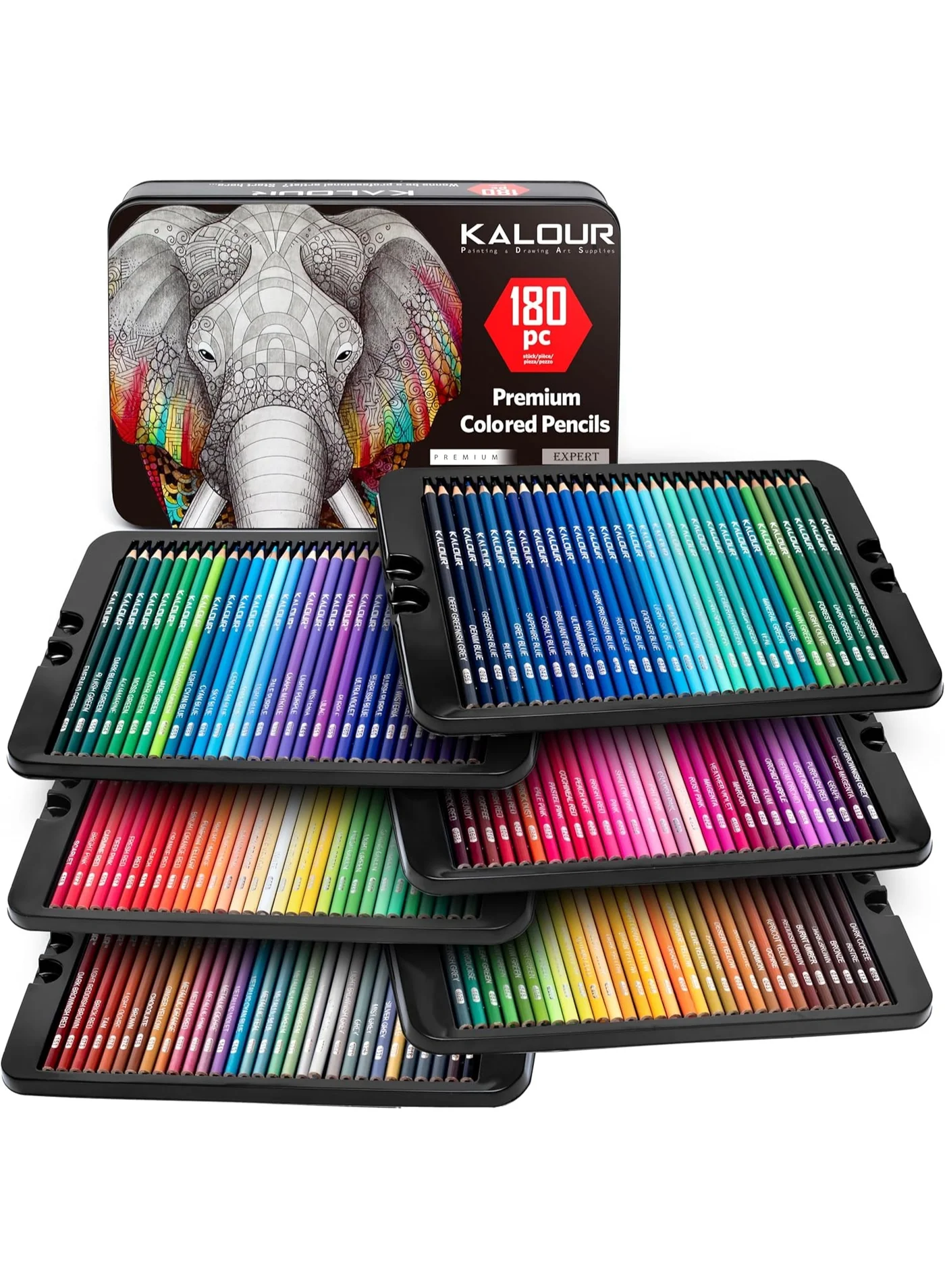KALOUR 180 Colored Pencil Set Professional Drawing and Sketching Art Supplies with Soft Core and Metallic Shades (180 Count) pdvns