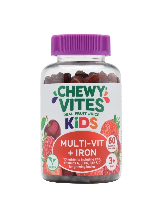 Chewy Vites Kids Multi-Vitamin and Iron Gummies with Real Fruit Juice Berry Flavor (60 Count) 5b70k