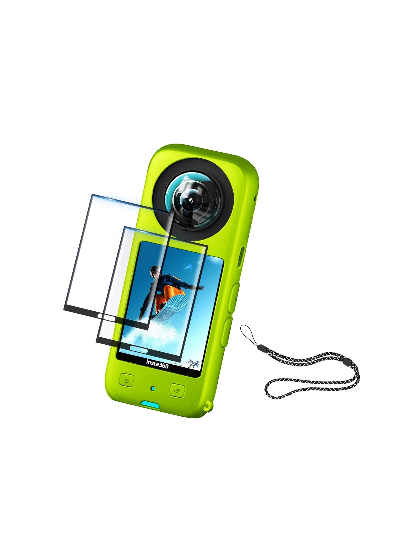 Captaintech Protective Silicone Case and Screen Protector Kit for 360 Action Camera (Green, 3-Piece Set) o9wnj