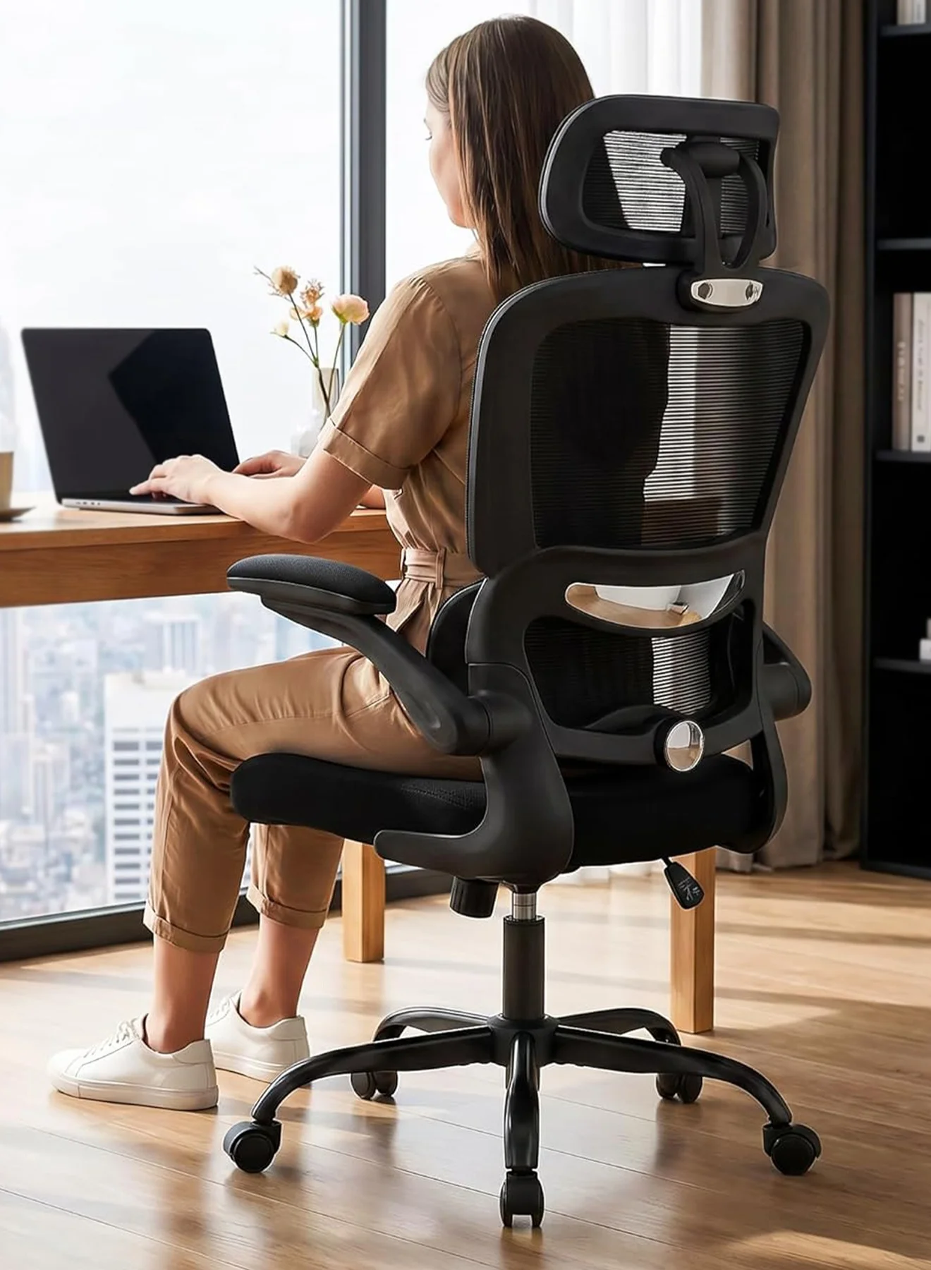 DROGO Premium Ergonomic Office Chair High Back Computer Chair with Lumbar Support and Adjustable Headrest (Black) ex19b