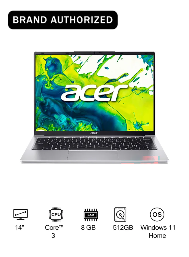 Premium 14-Inch Slim Laptop 8GB RAM 512GB SSD Octa-Core Processor WUXGA Display Windows 11 Home (Silver, 14-Inch) bzs43