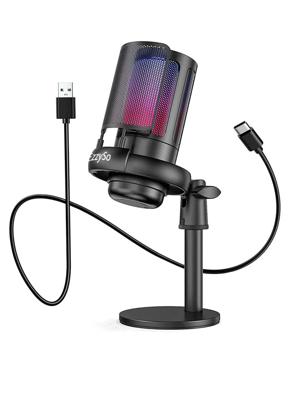 EzzySo Gaming Microphone USB Condenser Mic with RGB Lighting and Quick Mute for Streaming Podcasting and PC Recording (1 Piece) yxtqo