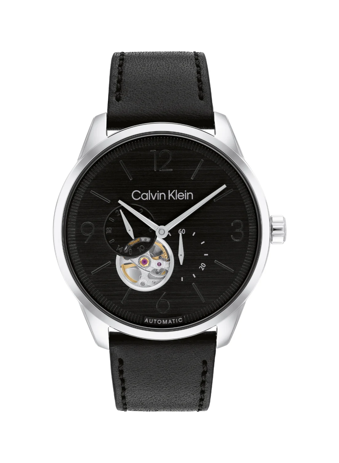 Premium Analog Automatic Wrist Watch with Black Case and Leather Strap for Men (42mm) jg6es