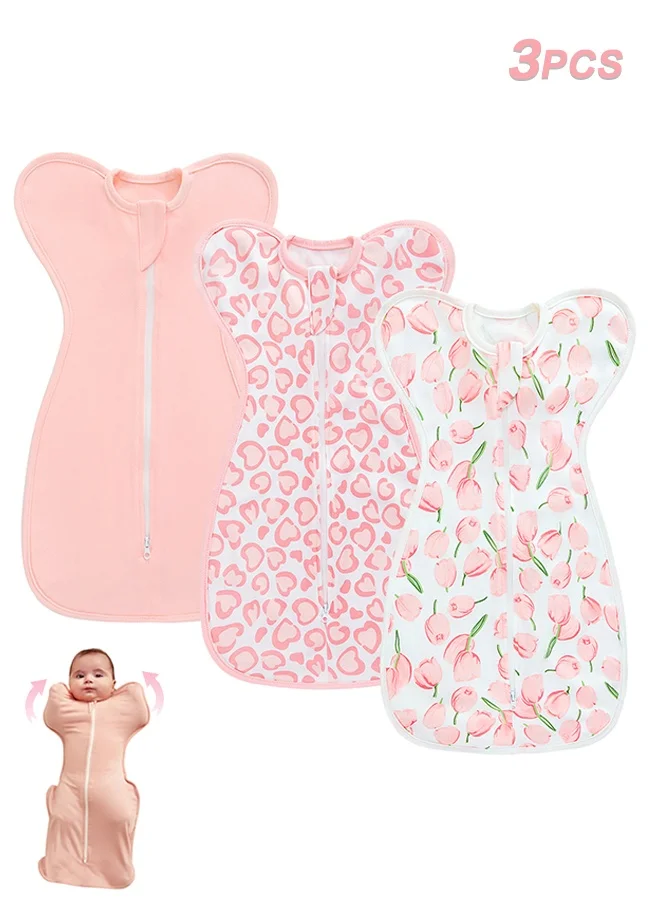 Sweet Life Newborn Swaddle Sleep Sack (3-Pack, Pink, 0-3 Months) Breathable Transitional Wearable Blanket with Removable Cuffs and 2-Way Zipper y5nc5