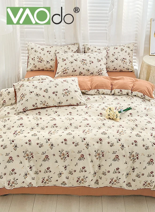 VAOdo 4-Piece Bedding Set Washed Cotton and Linen Duvet Cover and Bedspread (Double-Sided Breathable Design, 200x230cm) gw9b6