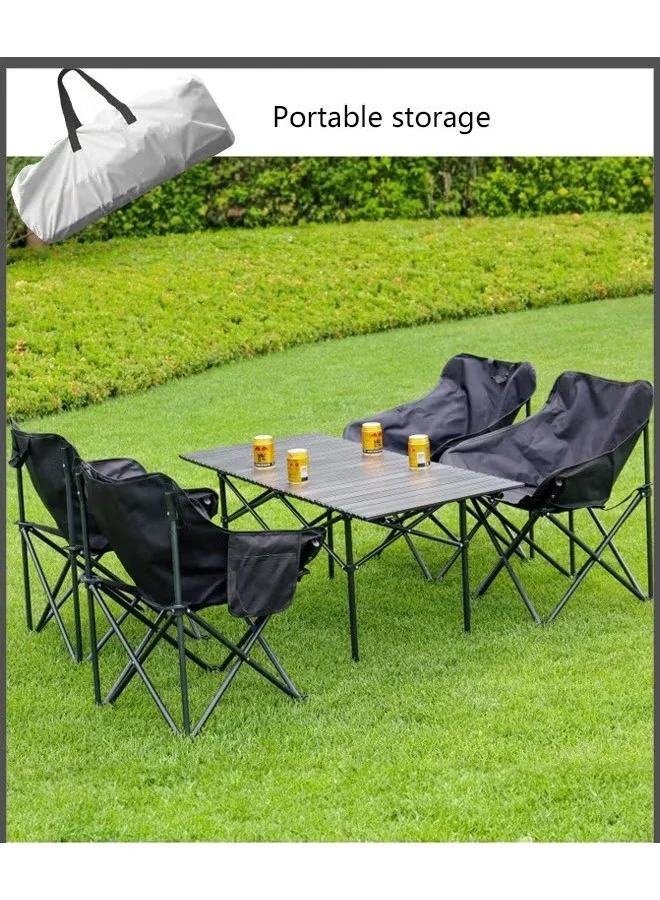 DEXO Portable Outdoor Picnic and Camping Folding Table Set (4 Foldable Chairs, Lightweight, Heavy Duty, 120cm x 60cm) 2blxb