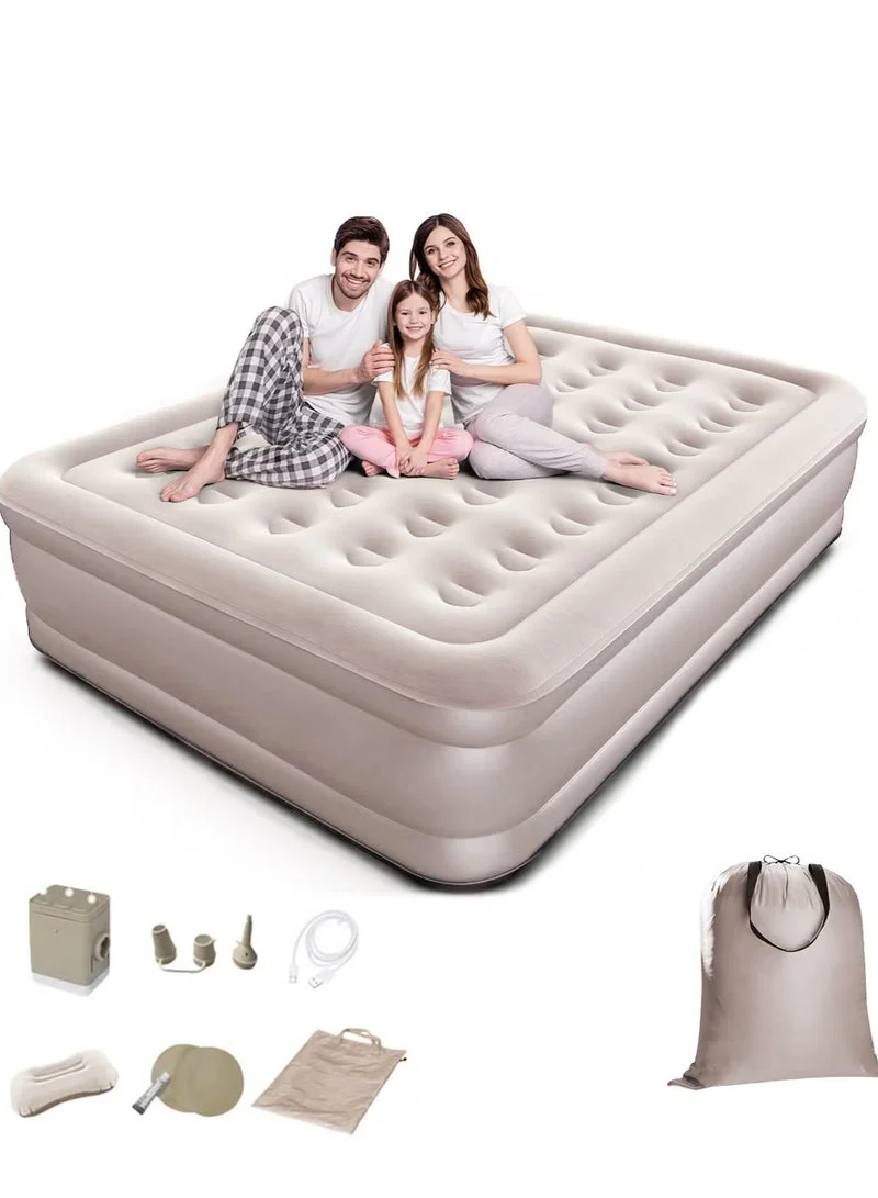 Gulf Trend Double Outdoor Camping Air Mattress with Built-in Electric Pump (Waterproof, Portable, 190 x 135 cm) khn78