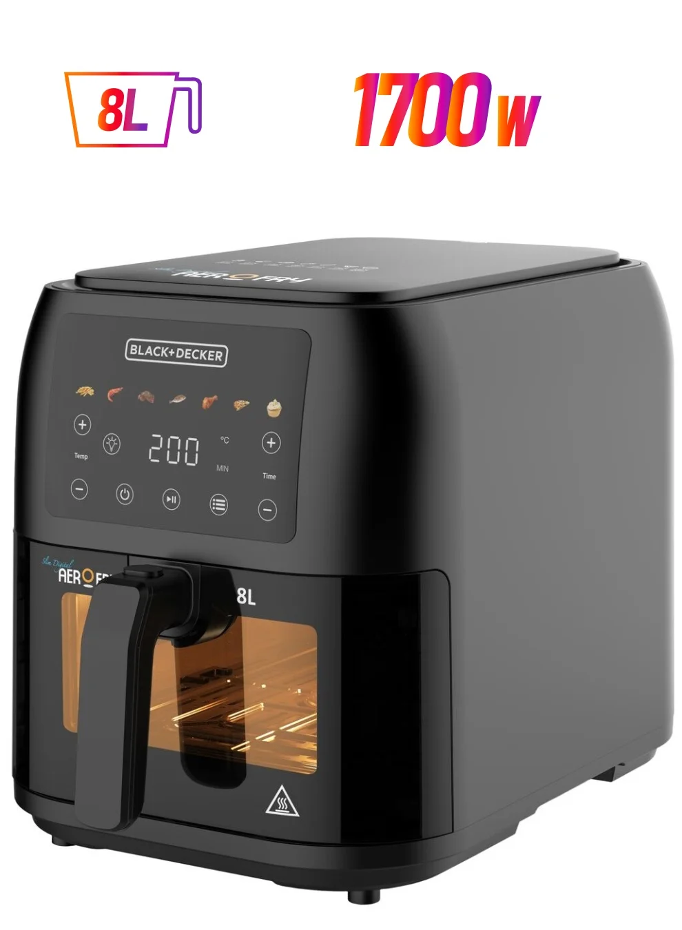 Premium Digital Air Fryer 8L 1700W Rapid Air Convection with 7 Preset Functions (Black, 8 L) znbzm