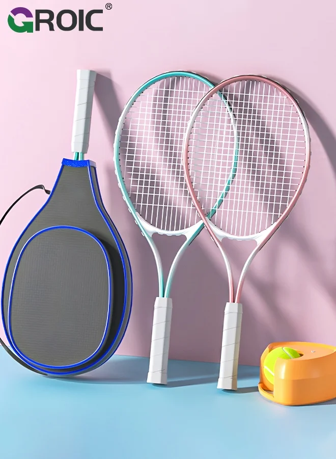 GROIC Tennis Racket Set Professional Practice Training Kit with Trainer Base and Carrying Bag (27-inch, 2-Pack) 0emcp