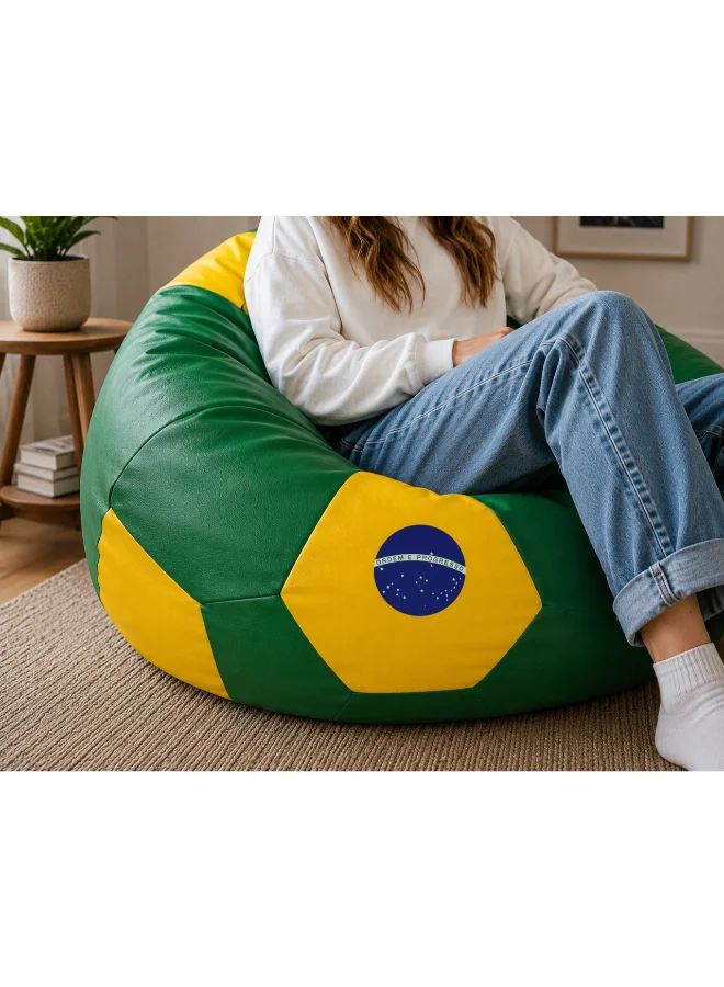Premium Brazil Football Style Bean Bag Chair (Faux Leather, 80 cm x 80 cm) 9cega