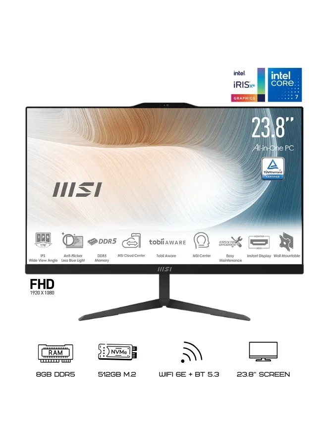 Premium All-in-One Desktop PC 23.8 Inch FHD IPS Display Intel Core i7 8GB RAM 512GB SSD WiFi 6E Integrated Webcam (Black, 23.8 Inch) qrmhh