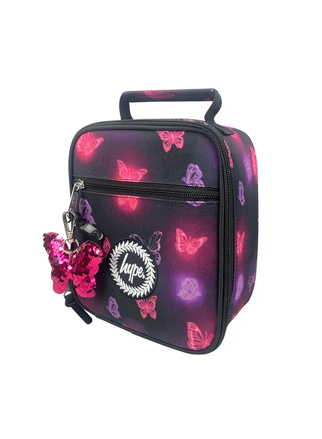 Premium Insulated Lunch Bag Butterfly Print (Pink & Purple, 25 cm x 20 cm x 10 cm) t3v8c