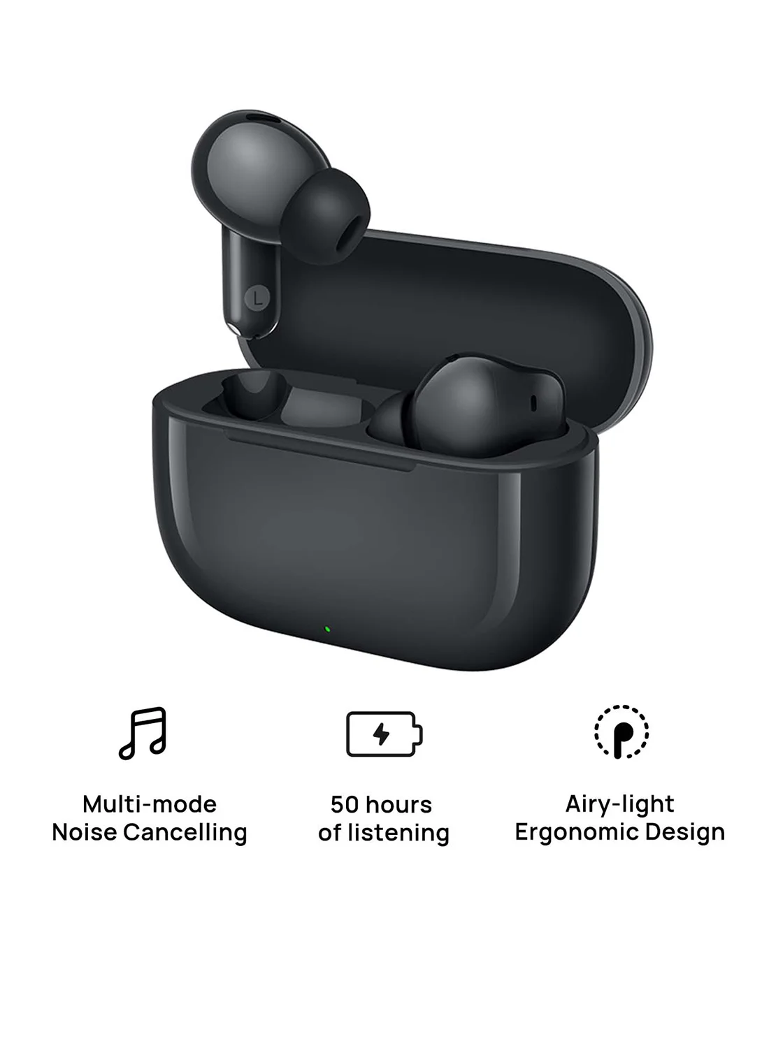 Smart True Wireless Earbuds with Multi-mode Noise Cancelling and Bluetooth 5.4 (Black, In-Ear) l2lgx