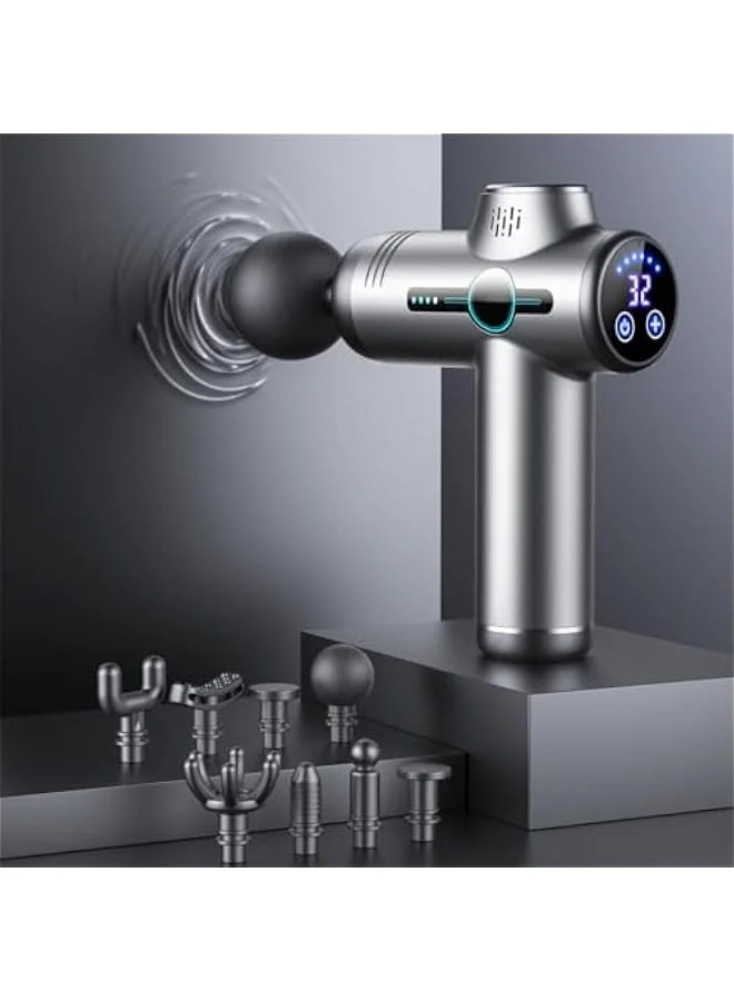 TRASSLE Deep Tissue Massage Gun, 32-Speed Handheld Electric Muscle Massager with LCD Display and 8 Interchangeable Heads for Full Body Recovery 70l5u