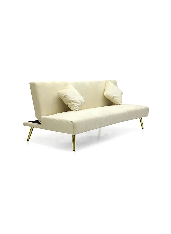 Multi Home Furniture Modern 3-Seater Velvet Sofa Cum Bed with Golden Legs (Beige, 180cm) geept