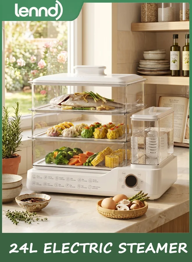 LENND Electric Food Steamer, 3-Tier Stainless Steel Steamer, 800W Large Capacity Kitchen Appliance with Timer (24L) 0n0et