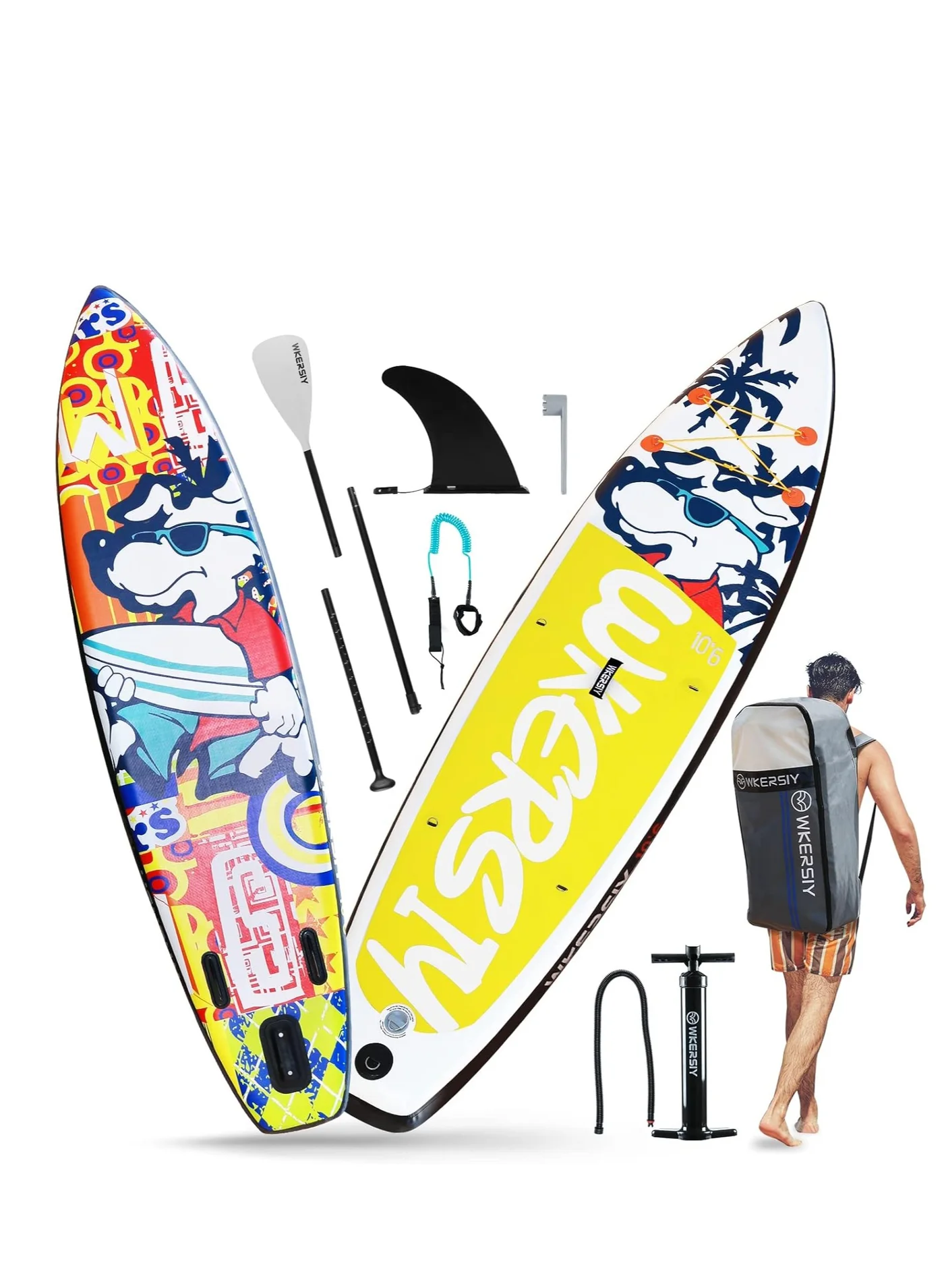 USTIDE Inflatable Stand Up Paddle Board Premium SUP Set with Accessories and Backpack (Yellow, 320x79x15 cm) for Adults nz53i